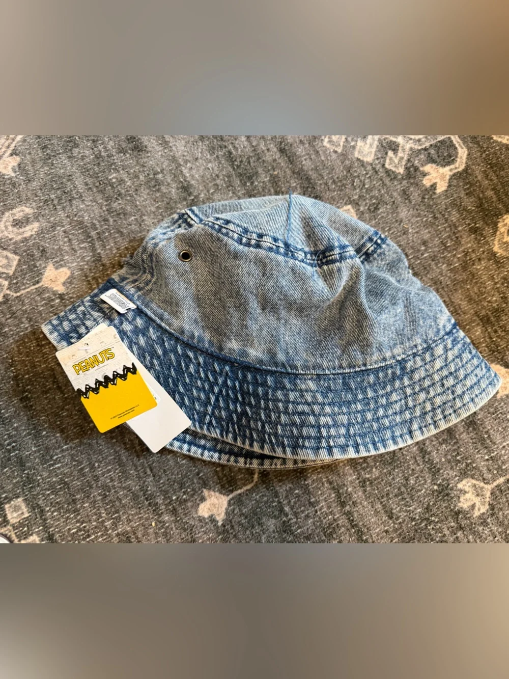 Peanuts Snoopy x Van Pelt Athletic Department Distressed Denim Bucket Hat, NWT!